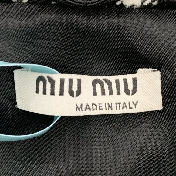 Miu Miu Womens Black & White Gingham Wool Jacket With Red Logo Patch Zip Front M - Picture 8 of 8